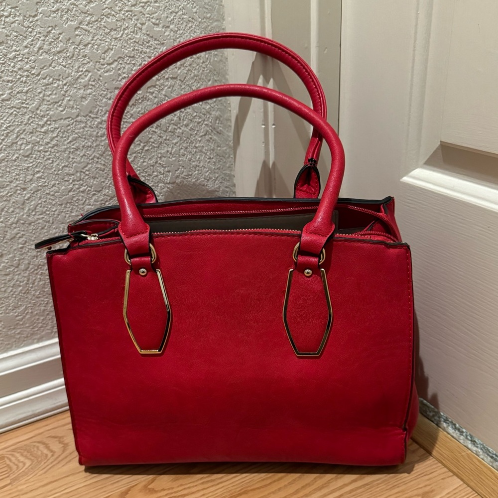 Red satchel handbag